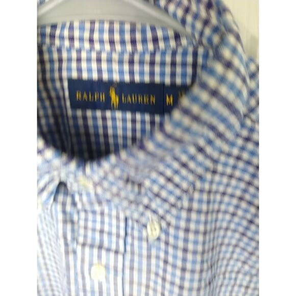 Ralph Lauren Men's M Shirt Blue Checked Long Sleeve Collared Button Front Button - Picture 4 of 9